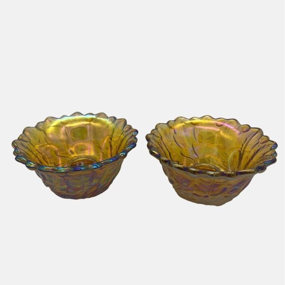 Indiana Glass Other - Vintage Indiana Glass Wild Rose Amber Carnival Glass Candlestick Holders 2.25"